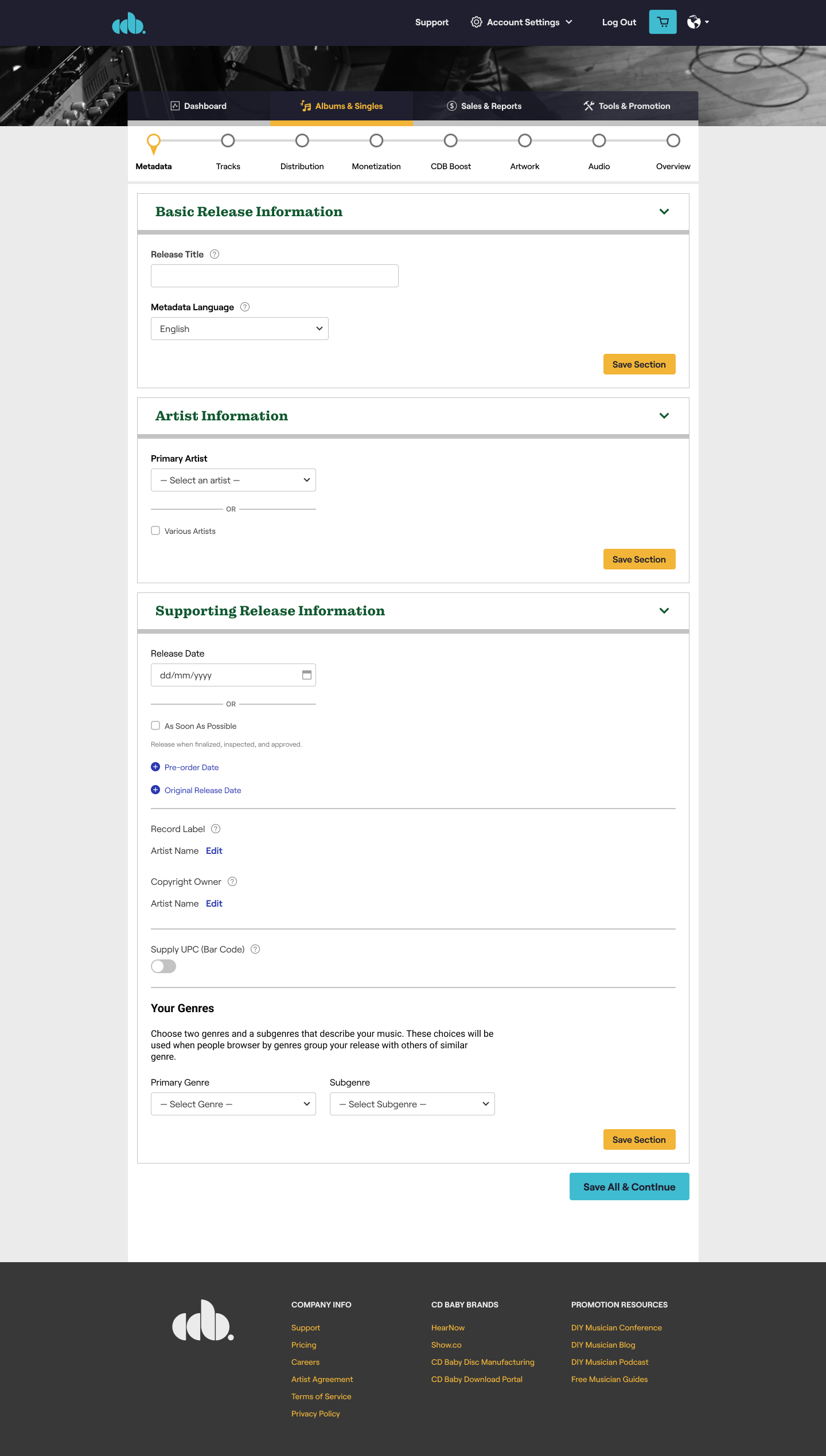 Submission Flow & Metadata Sections